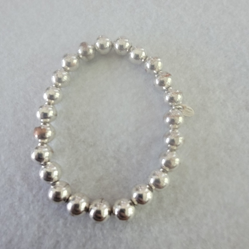 Dyadema Bronze Italy Silver Tone Beaded Stretch Bracelet Large Round Beads